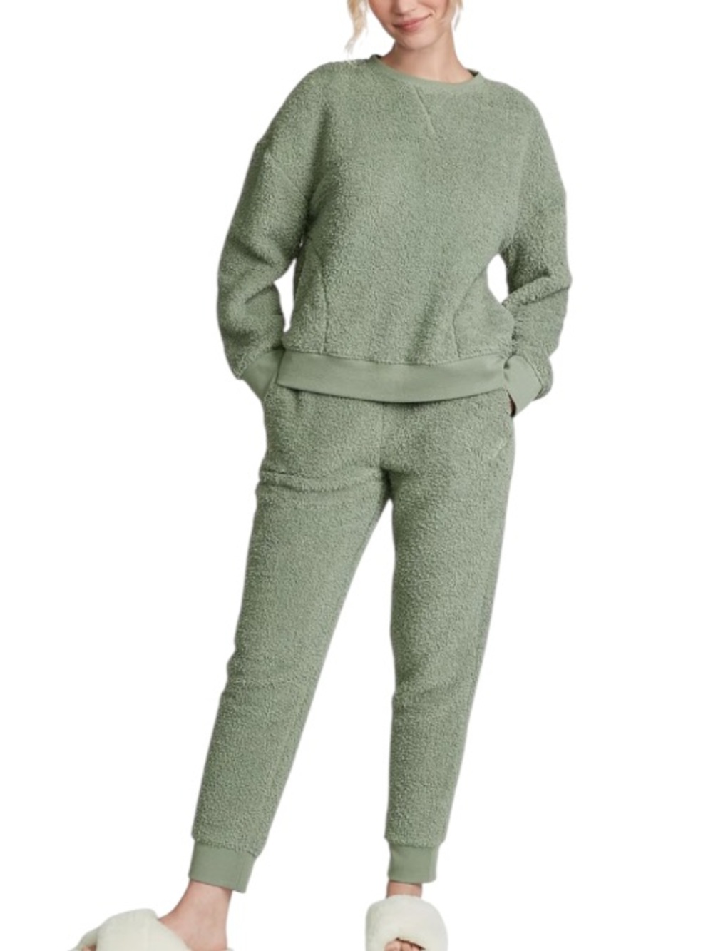 PINK Marshmallow Sherpa Long Sleeve Jogger Pajama Set